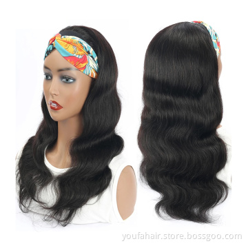 Brazilian Hair Cuticle Aligned Original Body Wave Virgin Human Hair Headband Wigs Glueless Machine Made None Lace Wig With Bang
